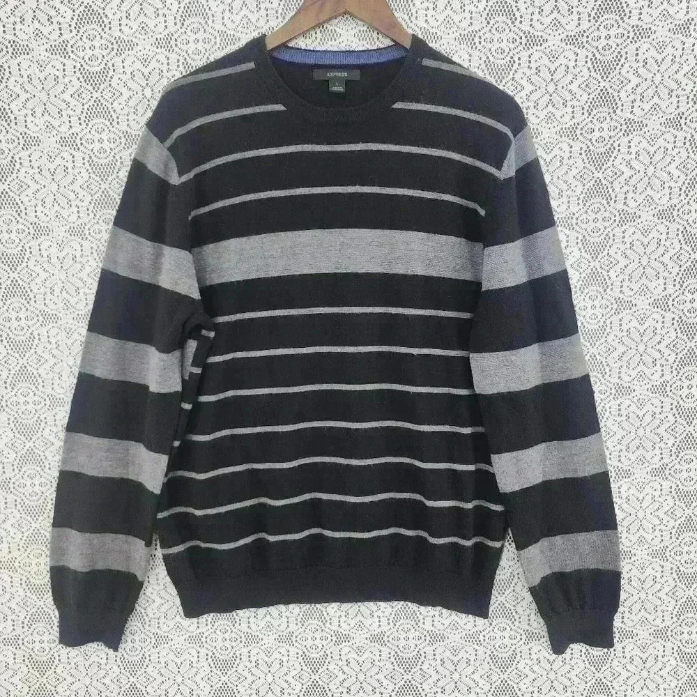 Express 100% Merino wool crewneck striped men's L